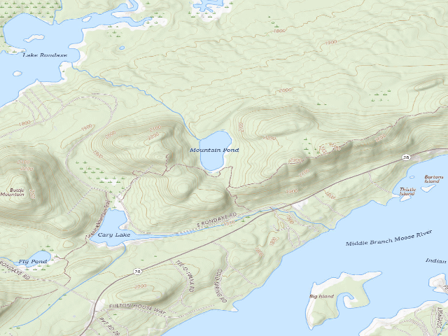 USGS topographic map of Mountain Pond Campsite (Fulton Chain Wild Forest)