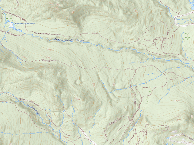 USGS topographic map of Mt. Mansfield State Forest - Beaver Meadow primitive camping area