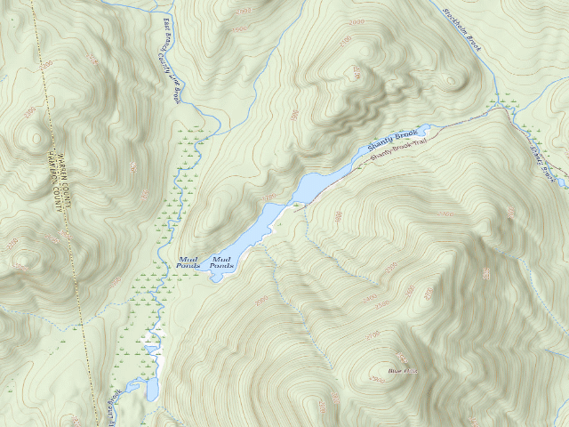 USGS topographic map of Mud Ponds Campsite (Siamese Ponds Wilderness)
