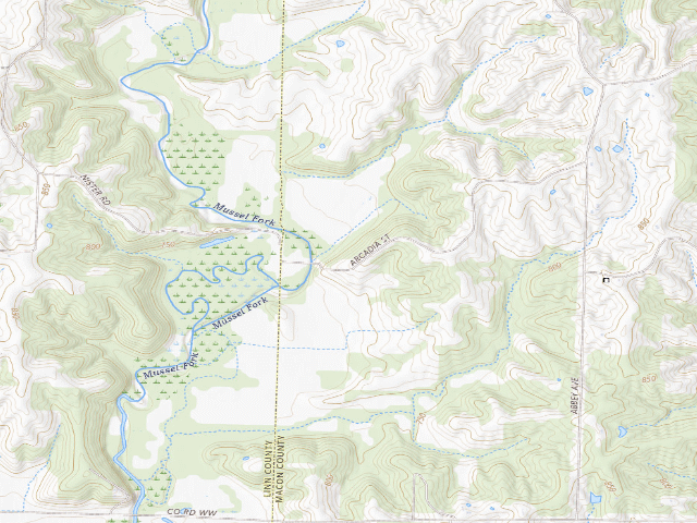 USGS topographic map of Mussel Fork Conservation Area