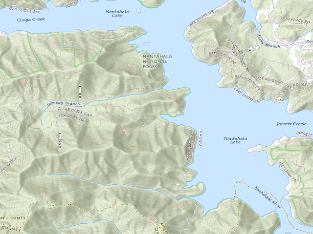 USGS topographic map of Nantahala Lake Dispersed Camping Site - Lake Access