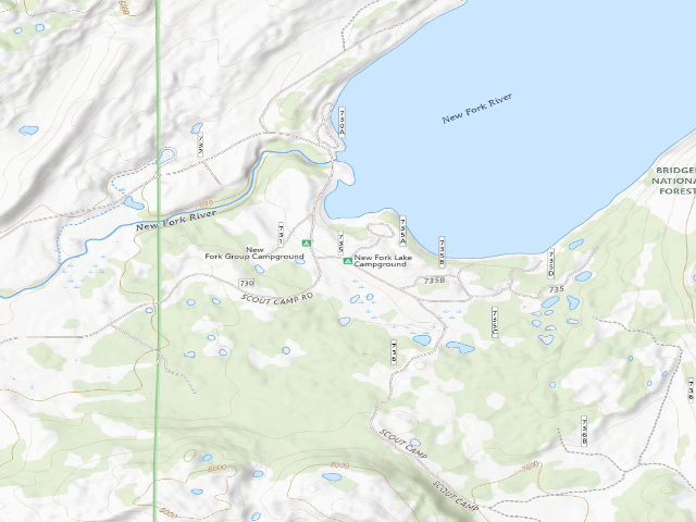 USGS topographic map of New Fork Lake Campground