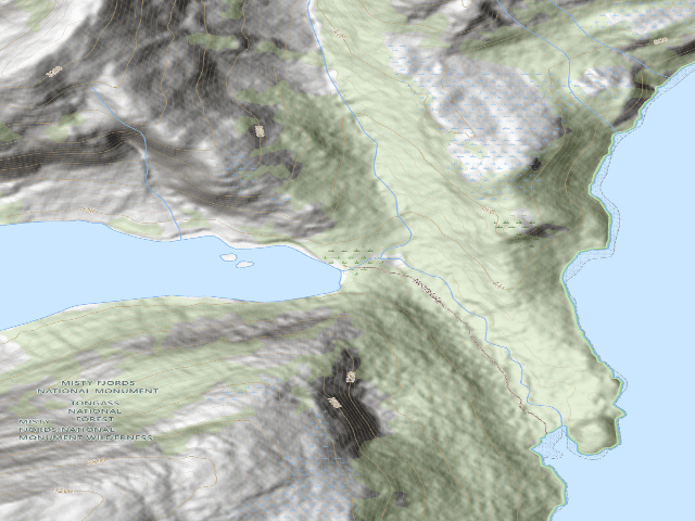 USGS topographic map of Nooya Lake Shelter (Misty Fjords National Monument)