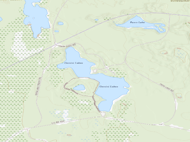 USGS topographic map of North Gemini Lake State Forest Campground