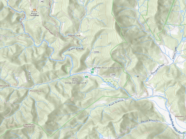 USGS topographic map of North Mills River Campground