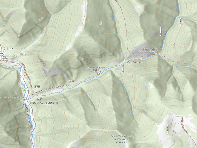 USGS topographic map of Nuck Woodward Road Trailhead