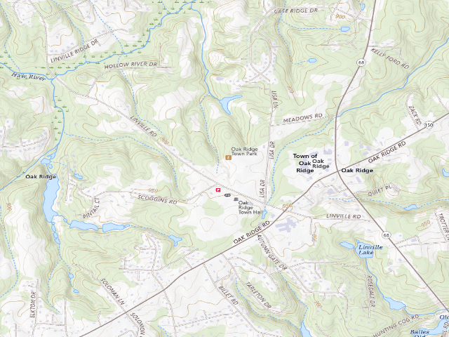 USGS topographic map of Oak Ridge Town Park - Mountains-to-Sea Trail Campsite