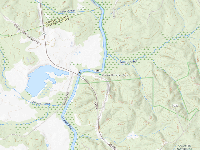 USGS topographic map of Oconee River Rec. Area