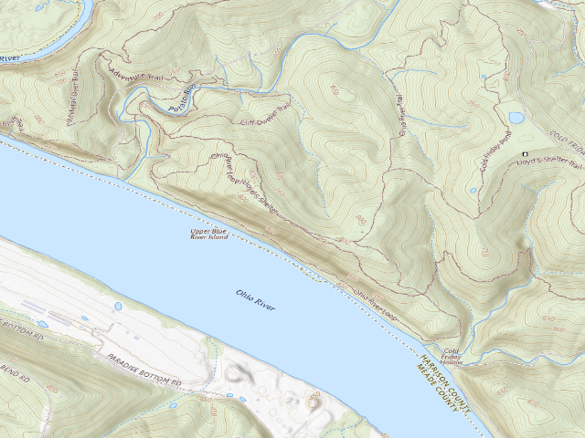 USGS topographic map of Ohio River Shelter - Adventure Trail (Harrison-Crawford State Forest)