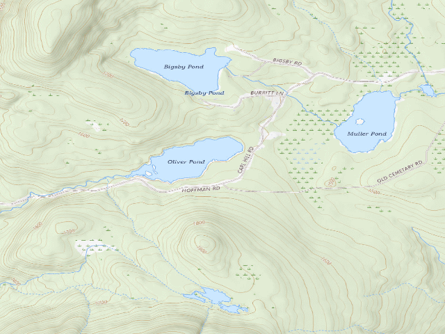 USGS topographic map of Oliver Pond Primitive Tent Site (Vanderwhacker Mountain Wild Forest)