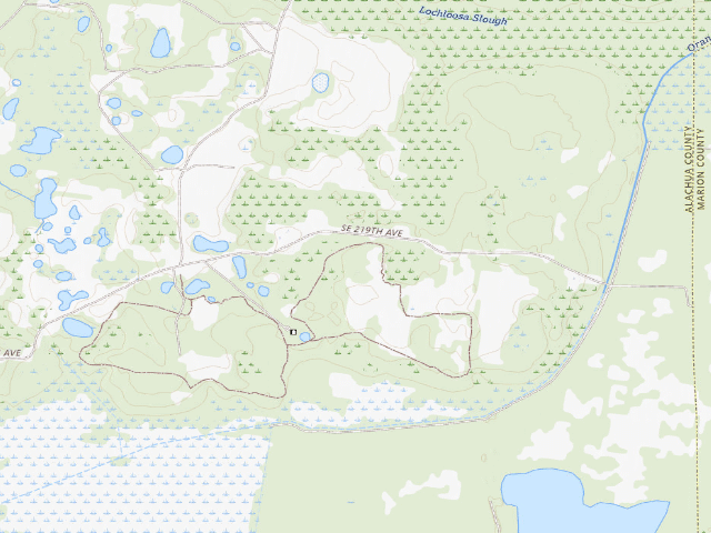 USGS topographic map of Orange Creek Restoration Area group site with shelter