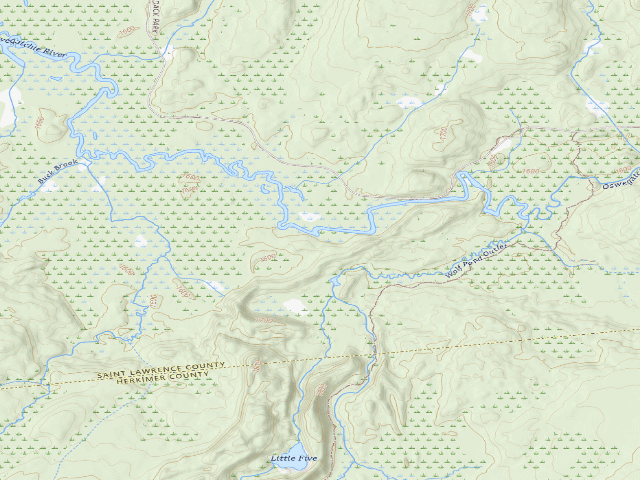 USGS topographic map of Oswegatchie River Campsite 30 (Five Ponds Wilderness)