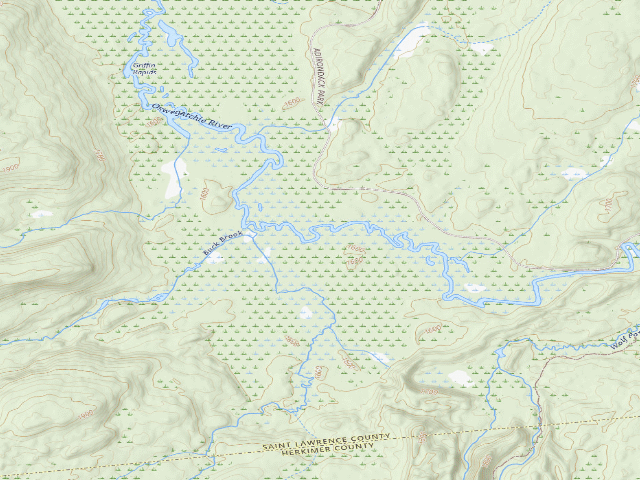 USGS topographic map of Oswegatchie River Campsite 33 (Five Ponds Wilderness)