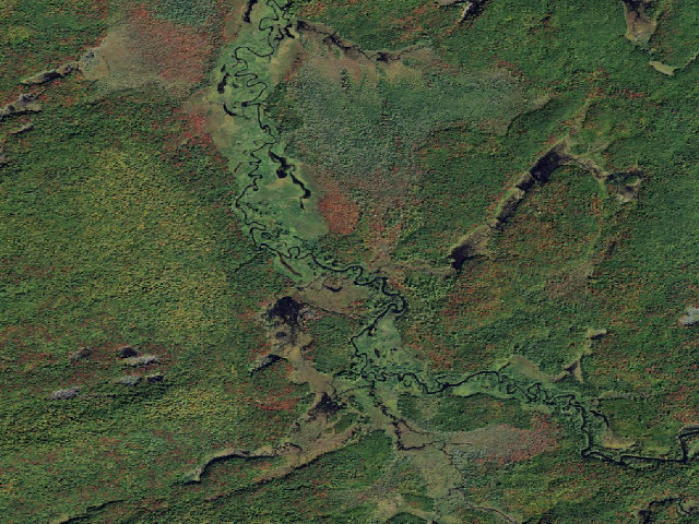 Aerial image of Oswegatchie River Campsite 36 (Five Ponds Wilderness)