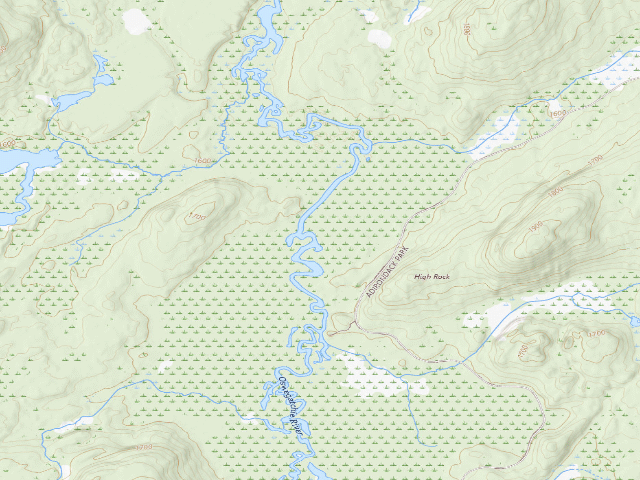 USGS topographic map of Oswegatchie River Campsite 43 (Five Ponds Wilderness)