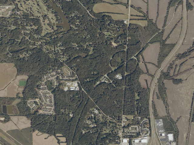 Aerial image of Parkway Visitor Center bicycle-only campground (Natchez Trace Parkway milepost 266, Tupelo)