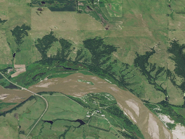 Aerial image of Parshall Bridge WMA