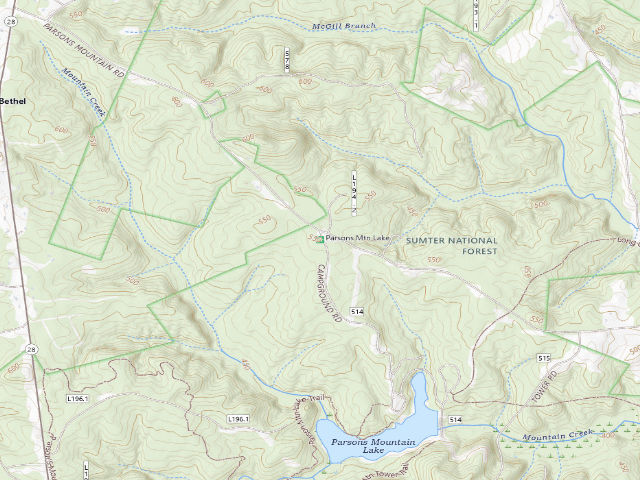 USGS topographic map of Parsons Mtn Lake
