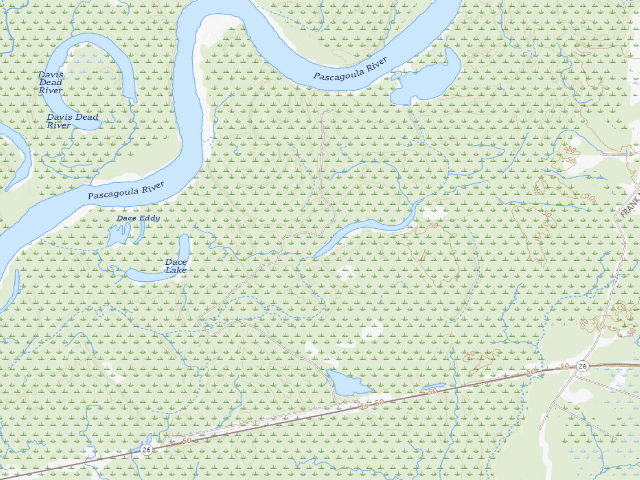 USGS topographic map of Pascagoula River WMA camp site 13