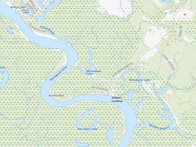 USGS topographic map of Pascagoula River WMA camp site 15