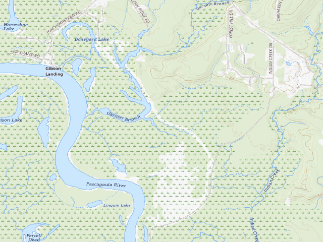 USGS topographic map of Pascagoula River WMA camp site 16