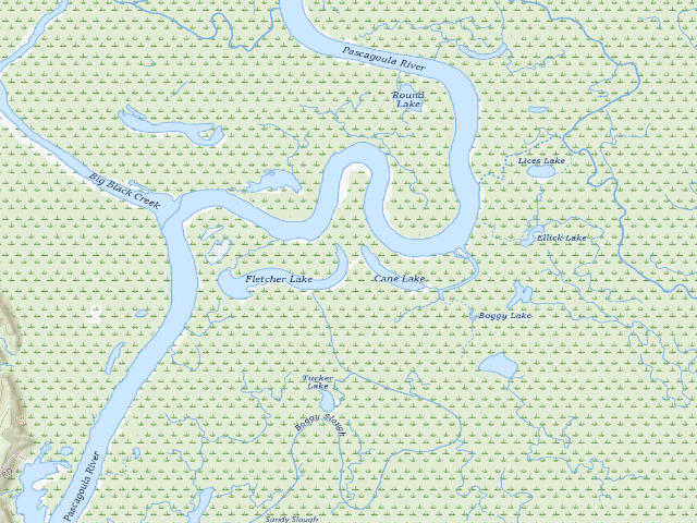 USGS topographic map of Pascagoula River WMA camp site 20