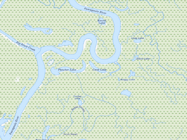 USGS topographic map of Pascagoula River WMA camp site 21