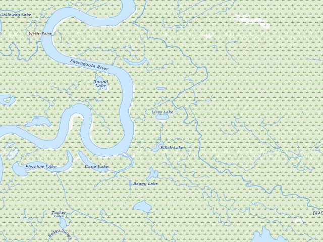 USGS topographic map of Pascagoula River WMA camp site 22