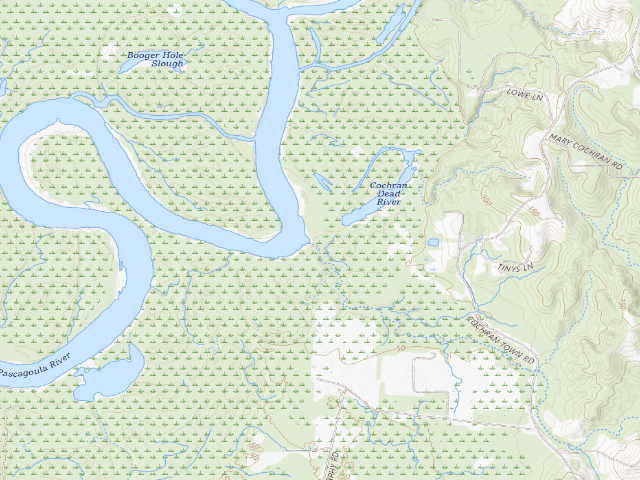 USGS topographic map of Pascagoula River WMA camp site 6