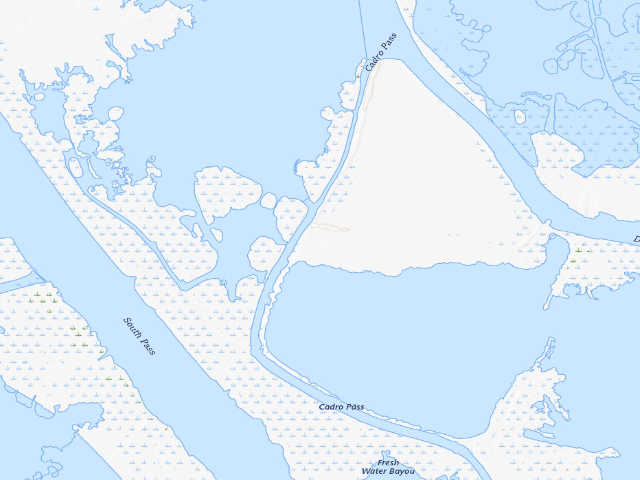 USGS topographic map of Pass-a-Loutre WMA camping area -- near Fresh Water Reservoir