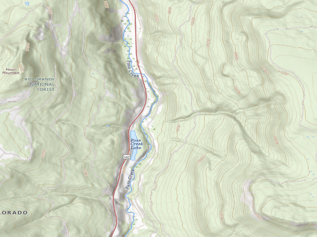 USGS topographic map of Pass Creek Dispersed Campground