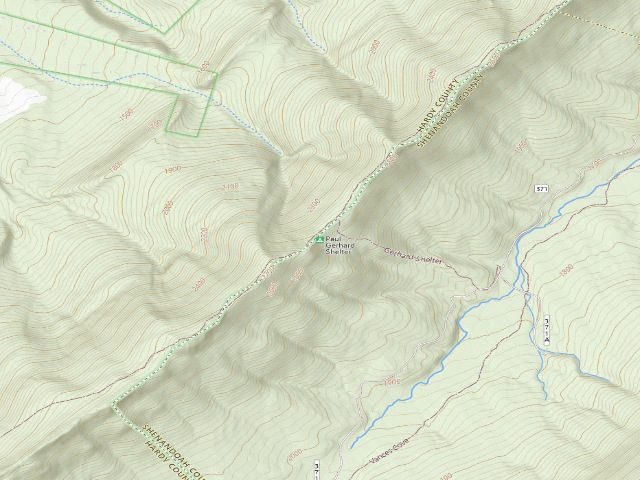 USGS topographic map of Paul Gerhard Tuscarora Shelter