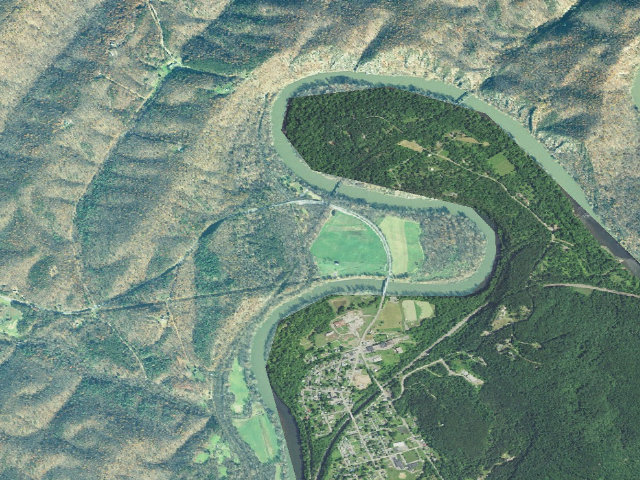 Aerial image of Paw Paw Tunnel Campground (C&O Canal NHP, towpath mile 156.1)