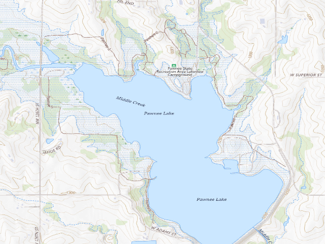 USGS topographic map of Pawnee Lake SRA