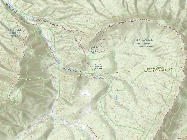 USGS topographic map of Pickle Branch A.T. Shelter