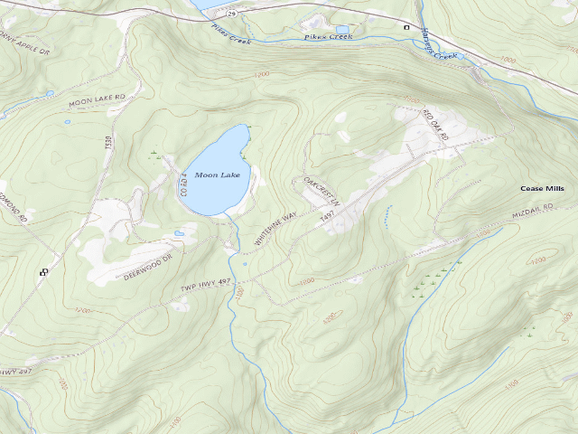 USGS topographic map of Pinchot State Forest roadside campsite Moon Lake 001