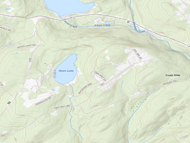 USGS topographic map of Pinchot State Forest roadside campsite Moon Lake 006