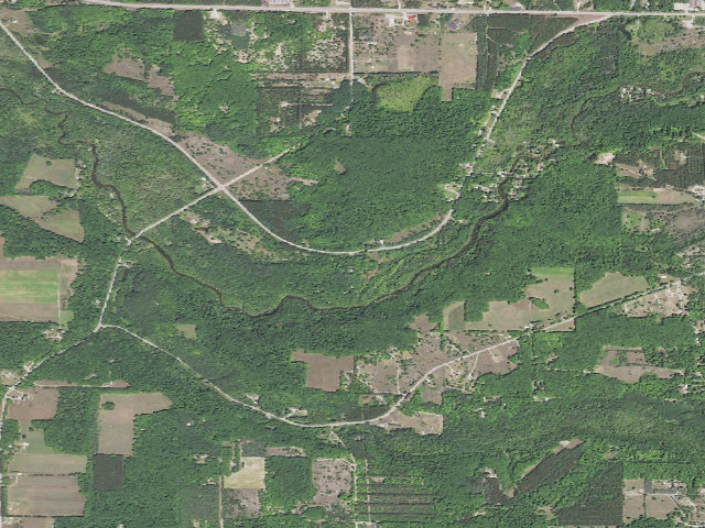 Aerial image of Platte River State Forest Campground