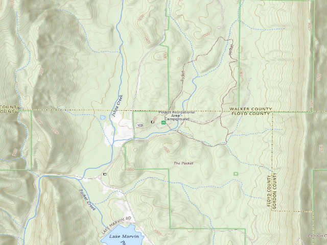 USGS topographic map of Pocket Recreational Area - Campground