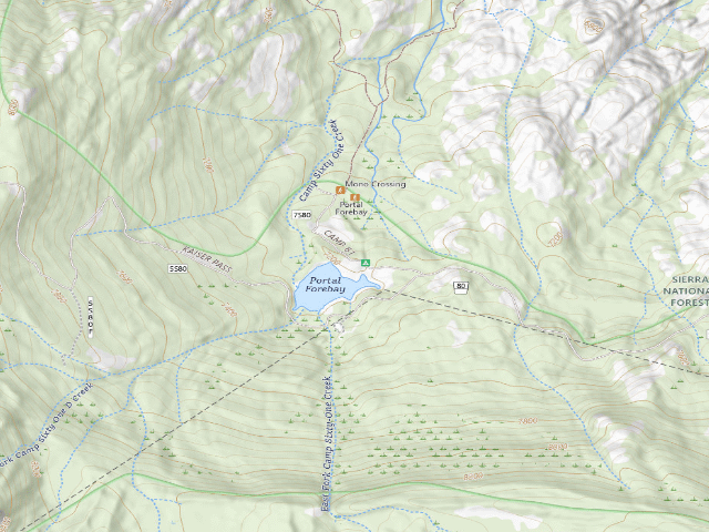 USGS topographic map of Portal Forebay Campground
