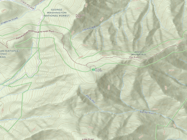 USGS topographic map of Priest A.T. Shelter