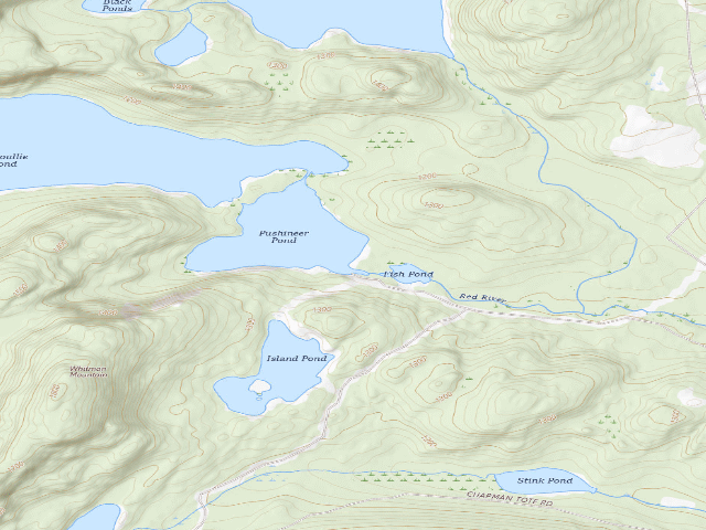 USGS topographic map of Pushineer Dam (Deboullie Public Land)