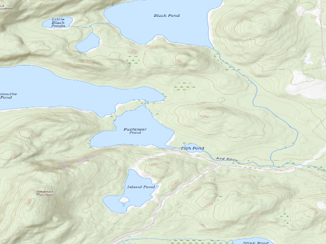 USGS topographic map of Pushineer East (Deboullie Public Land)