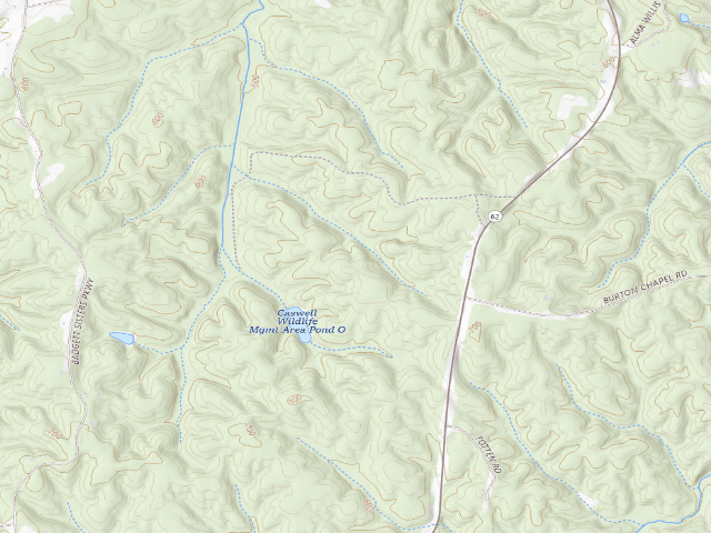 USGS topographic map of R. Wayne Bailey - Caswell Game Land camping area #1