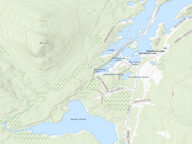 USGS topographic map of Rainbow Lake Campsite (Debar Mountain Wild Forest)