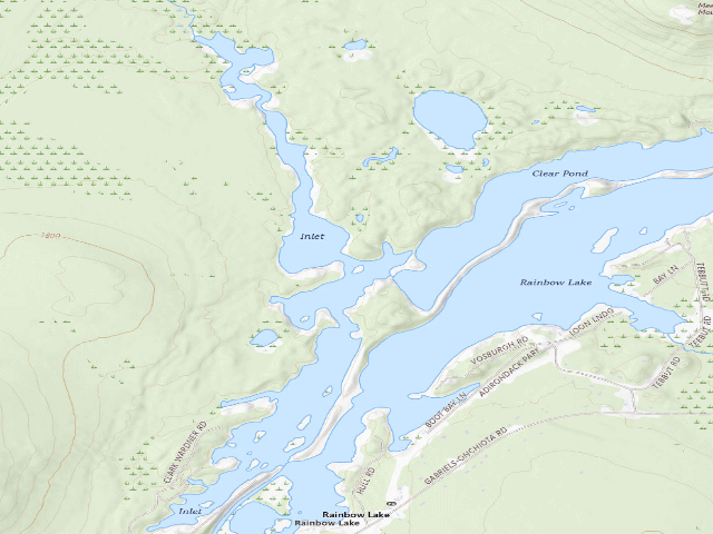 USGS topographic map of Rainbow Lake Campsite (Debar Mountain Wild Forest)