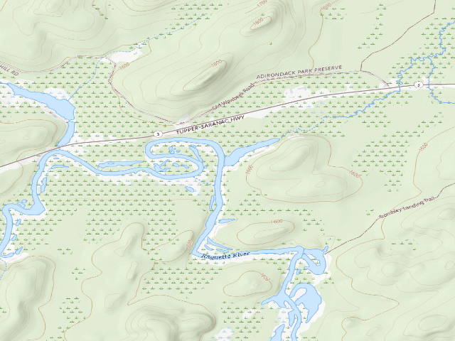 USGS topographic map of Raquette River Site 3 (Saranac Lakes Wild Forest)