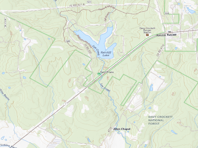 USGS topographic map of Ratcliff Lake Recreation Area