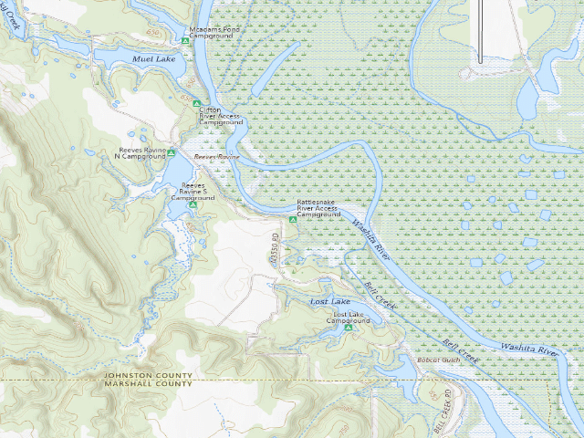 USGS topographic map of Rattlesnake River access (Tishomingo WMU)