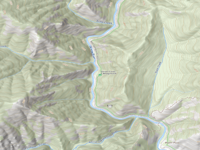 USGS topographic map of Raven Creek Campground